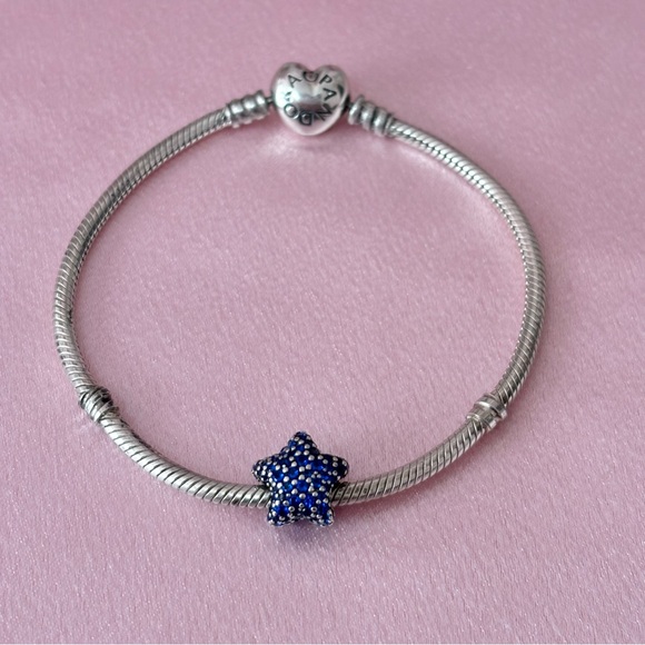 Blue Rhinestones Star Sterling Silver Charm for Bracelets - Picture 7 of 7